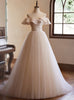 Champagne Tulle Pleats Wedding Dress