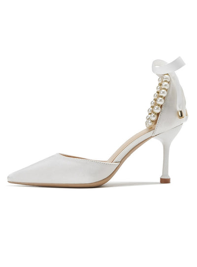 White Bow Stiletto Heels Pointed Shoes