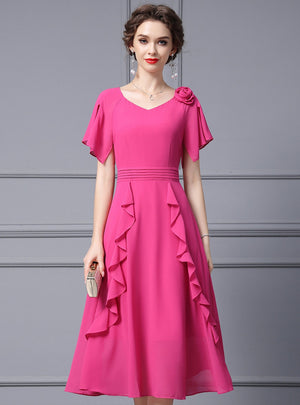 Fuchsia Short Sleeve Mother Of the Brides Dress