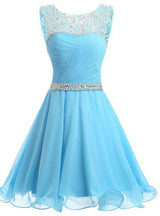 Blue Chiffon Beading Crystal Homecoming Dress