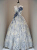 Blue Tulle Flower Strapless 3D Flower Prom Dress