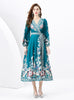 Retro Long-sleeved V-neck Printed Dress