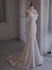White Mermaid Bow Satin Wedding Dress