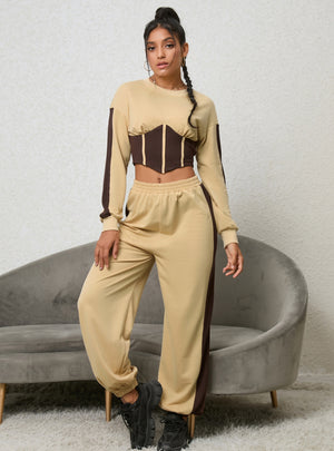 Contrast Tight Top Trousers Sports Suit