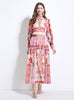 Palace Lantern Sleeve Buttoned Chiffon Printed Dress