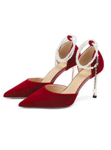 Pointed Stiletto Heels Pearls Shoes