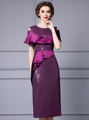 Purple Sequins Mother Of The Bride Dress