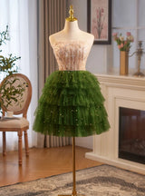 Green Tulle Strapless Sequins Beading Homecoming Dress