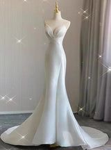Mermaid White Satin Strapless Wedding Dress