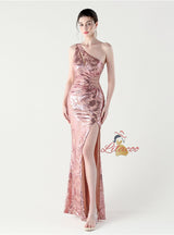 Mermaid Sequins One Shoulder Split Prom Dress