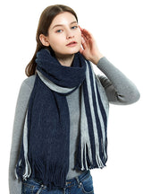 Striped Solid Color Long Tassel Scarf