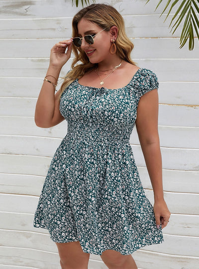 Square-necked Holiday Sling Big Floral Dress