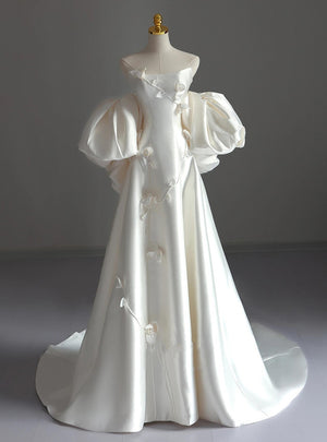 Ivory Strapless Satin 3D Flower Wedding Dress