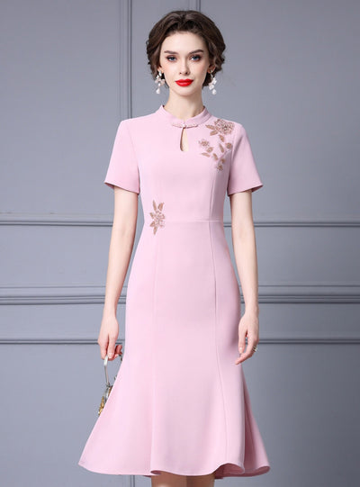 Red Short Sleeve Beading Mother Of The Bride Dress