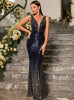 Navy Blue Sequins V-neck Prom Dress