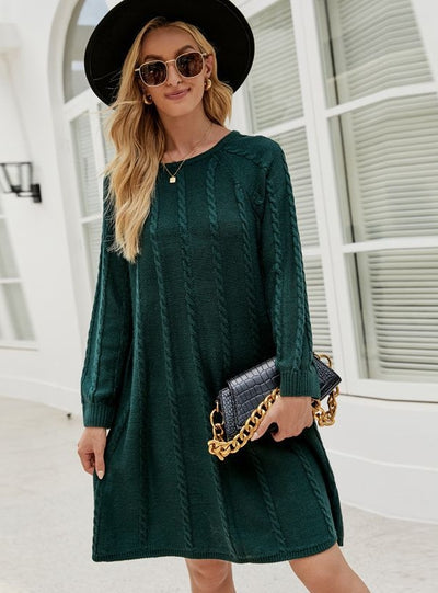 Round Neck Twisted Loose Long Sweater Dress