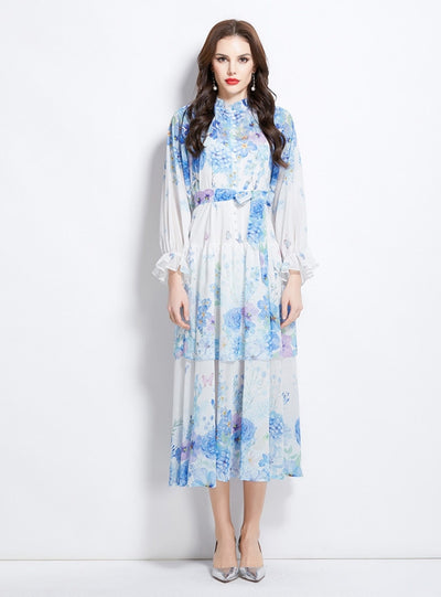 Printed Chiffon Long Sleeve Dress