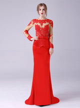 Red Mermaid Appliques Mother Of The Bride Dress