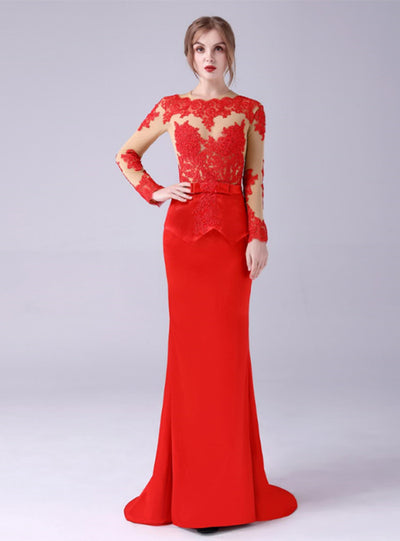 Red Mermaid Appliques Mother Of The Bride Dress