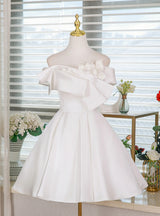 White Satin 3D Flower Wedding Dress