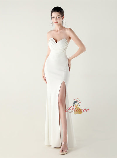 Sexy Mermaid Strapless Pleats Prom Dress