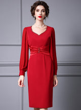 Red Long Sleeve Beading Mother Of The Bride Dress