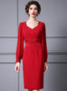 Red Long Sleeve Beading Mother Of The Bride Dress