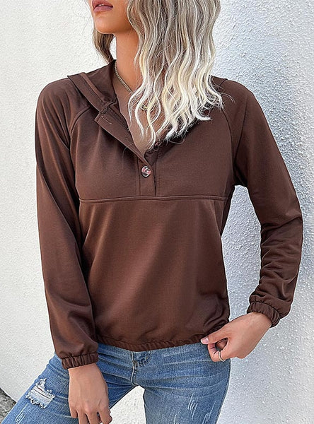 Long Sleeve Solid Color Hooded Top