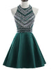 Green Satin Beading Crystal Homecoming Dress