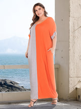 Loose Contrast Stitching Round Neck Short Sleeve Dress