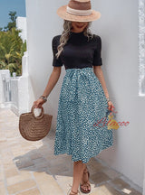 Half-Neck Leopard Color Matching Dress