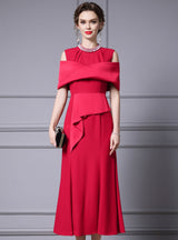 Burgundy Pleats Beading Pearls Mother Of The Bride Dress