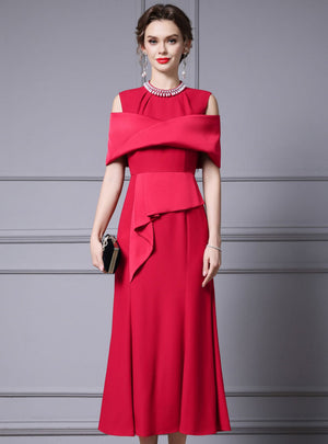 Burgundy Pleats Beading Pearls Mother Of The Bride Dress