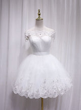 White Tulle Lace Beading Homecoming Dress