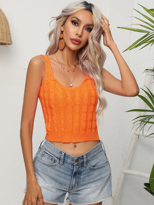 Twist Knit Sling Sleeveless U-neck Sweater