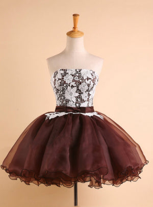 Brown Strapless Lace Homecoming Dress