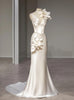 Ivory Satin Mermaid Flower Wedding Dress