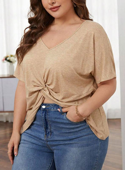 Loose V-neck Short Sleeve Knitted T-shirt