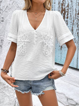 V-neck Solid Color Short Sleeve Shirt