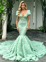 Green Mermaid V-neck Prom Dress