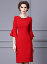 Red Long Short Sleeve Mother Of The Bride Dress