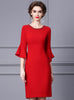Red Long Short Sleeve Mother Of The Bride Dress