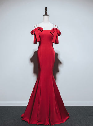 Red Mermaid Spaghetti Straps Beading Prom Dress
