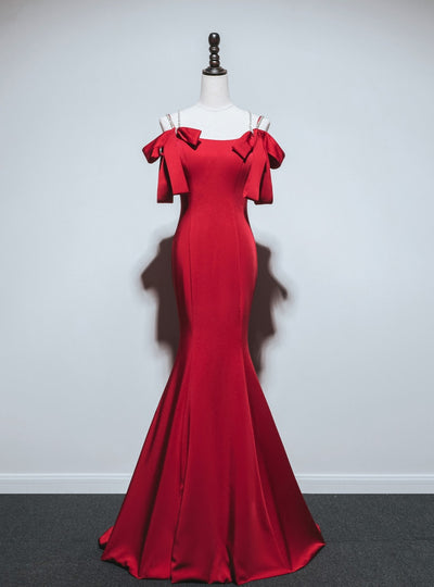 Red Mermaid Spaghetti Straps Beading Prom Dress