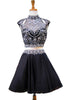 Black High Neck Beaded Crystals Chiffon Homecoming Dress