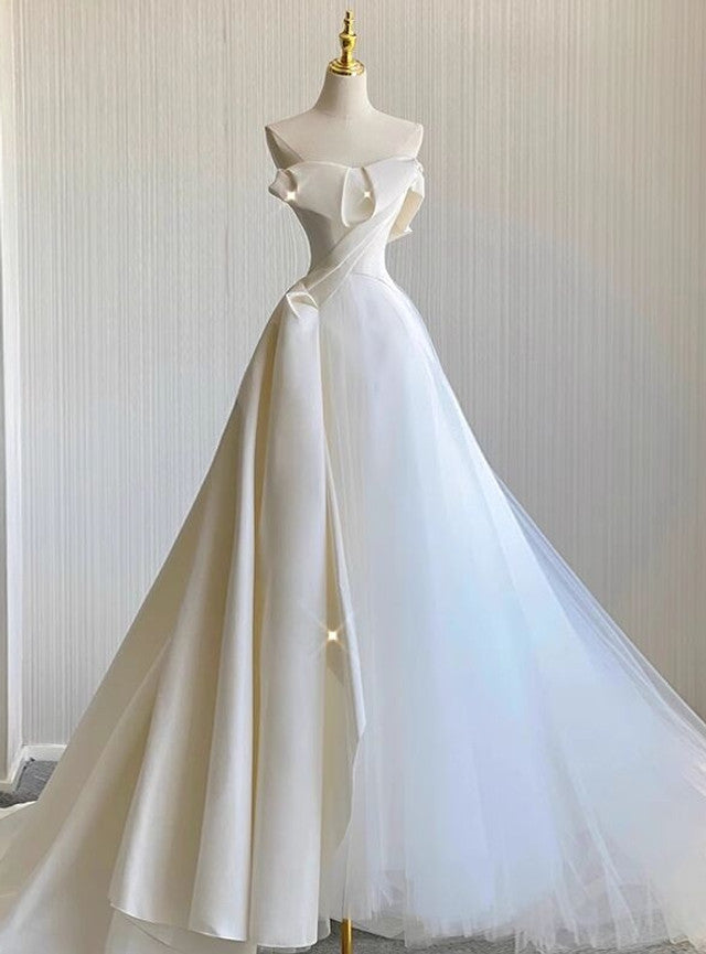 Ivory Satin Tulle Wedding Dress