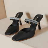 Square-headed Rhinestone Thin Heel Sandals