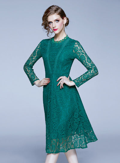 Long Sleeve Lace Slim Mid-length Dress
