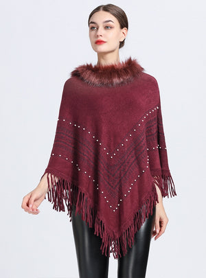 Fringe Knit Pullover Cloak Shawl