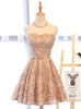 Champagne Lace Strapless Homecoming Dress